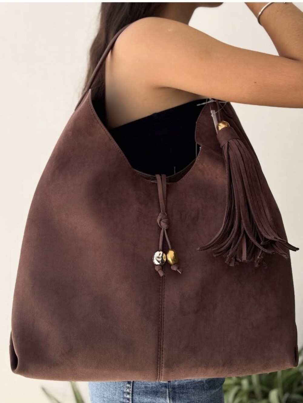 Steve Madden Dark Brown Suede Tassel Shoulder Bag